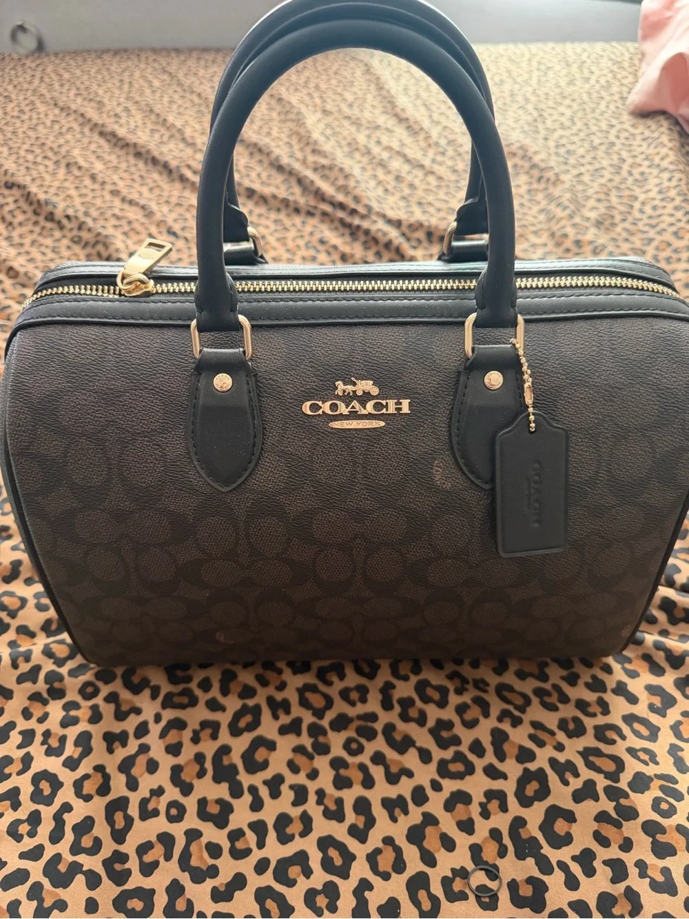 Coach Brown Signature Canvas Satchel with Gold Hardware